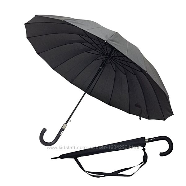 Велика чорна парасолька тростина Toprain на 16 спиць з чохлом 01004