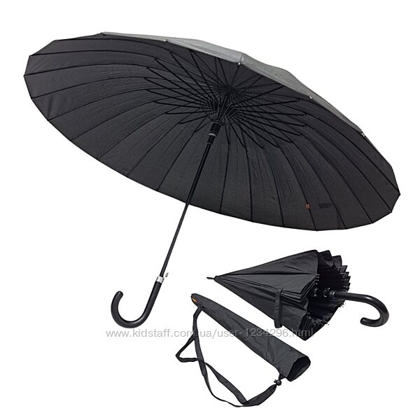 Чорна парасолька тростина на 24 карбонові спиці з чохлом 
