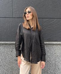 Zara льняная рубашка, новая коллекция, оверсайз 