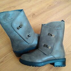 Зимние кожаные ботинки-сапоги для девочек