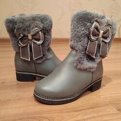 Зимние кожаные ботиночки на цигейке для девочек