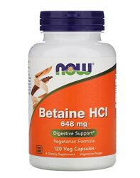 Бетаїну гідрохлорид - 648 мг, 120 капсул NOW Foods