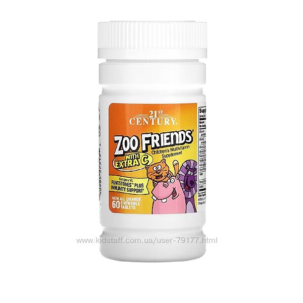 Zoo Friends з додаванням вітаміну C, 21st Century- апельсин, 60 шт