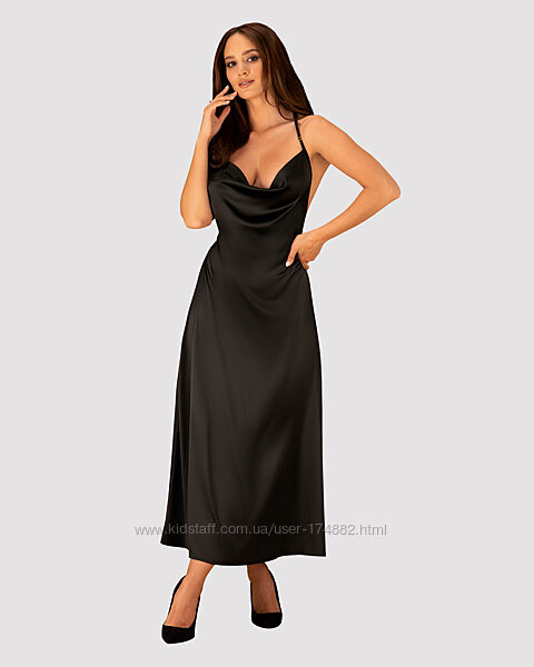 Agatya dress Obsessive чорний довгий атласний пеньюар з відкритою спиною