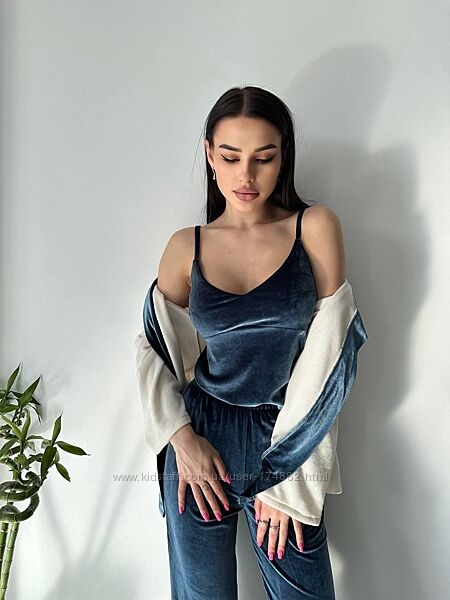 Christel 128 піжама домашній костюм жіночий короткий халат жакет штани і ма