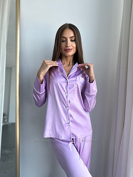 Christel 140 кольори шовкова піжама для жінок сорочка на гудзиках та штани