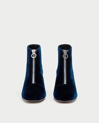 Велюровые ботинки zara, синего цвета