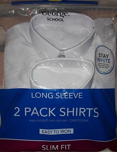 Рубашка белая George мод Slim Fit Regular 6,7,8, 9,10,14,15,16лет
