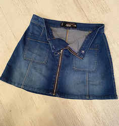 Юбка джинсовая Hollister, джинсовая мини юбка на молнии, женская юбка