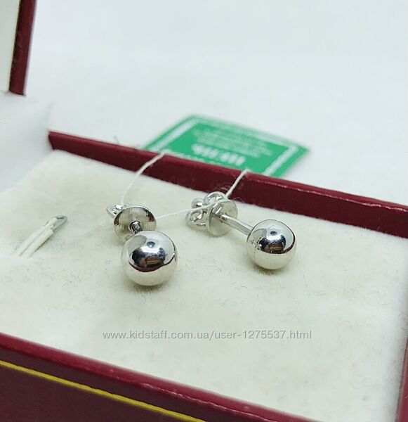 Новые родированые серебряные серьги гвоздики шарики 6 и 8 мм серебро 925 