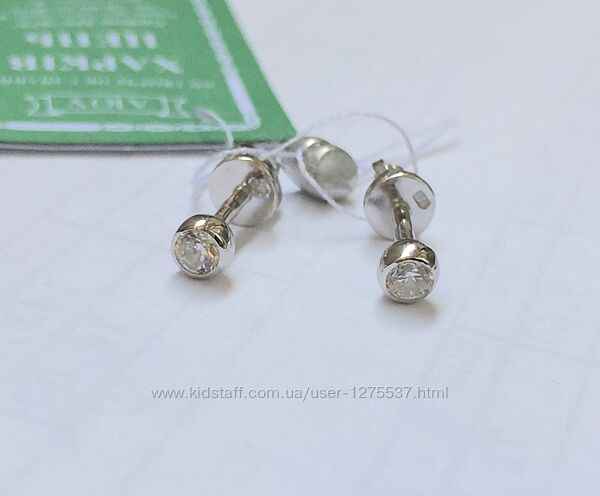 Новые родированые серебряные серьги гвоздики 3 мм серебро 925 пробы