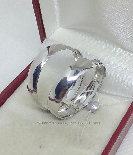 Новые родированые серебряные серьги кольца Серебро 925 пробы