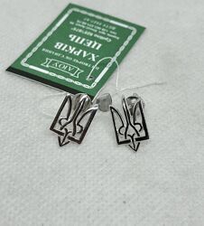 Новые родированые серебряные серьги гвоздики герб Украины тризуб Серебро925