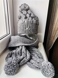Зимний женский комплект шапка и шарф , теплый , вязаный , полушерстяной.
