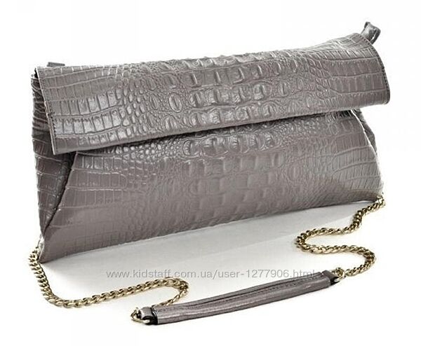 Женский с тиснением кожаный клатч-конверт на цепочке