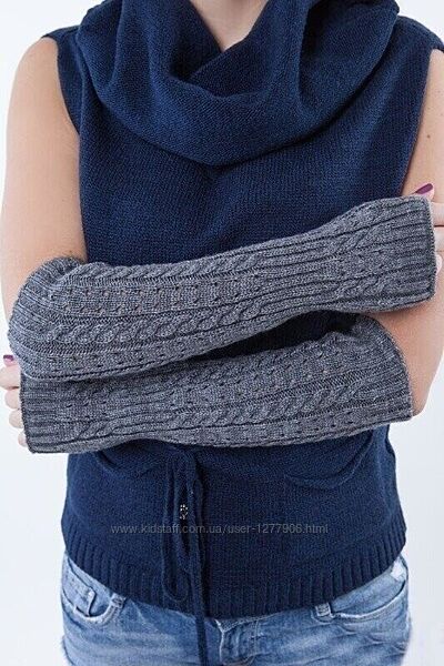 Теплые удлиненные женские вязаные полушерстяные митенки