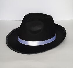 Шляпа гангстера черная, белая, капелюх гангстера, білий, чорнийПанама
