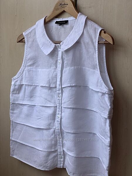 Лляна білосніжна блуза без рукавів від преміум бренду jaeger 100 льон