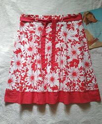 Летняя яркая юбка в цветочный принт с поясом хлопок new look