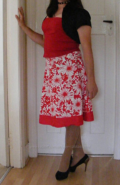 Летняя яркая юбка в цветочный принт с поясом хлопок new look