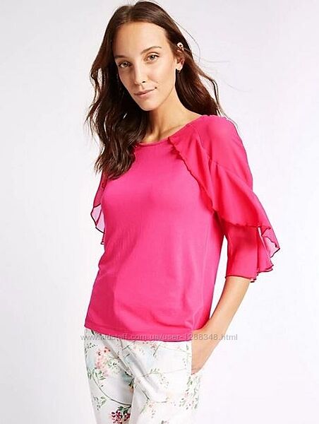 Летняя нарядная малиновая блузка блуза в стиле бохо с рюшами m&s collection