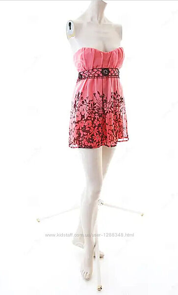 Туника мини-платья без бретелек бандо с открытыми плечами креп шифон bay