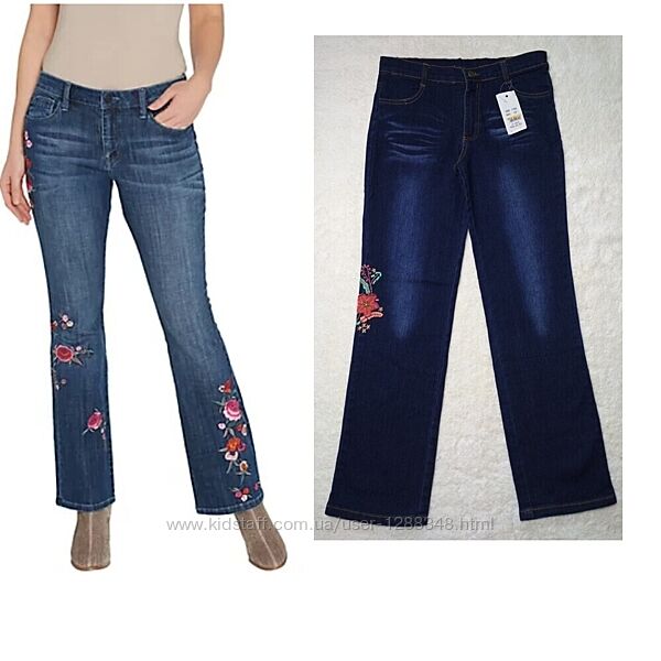 Стрейчевые прямые джинсы с вышивкой аппликация стрейч big