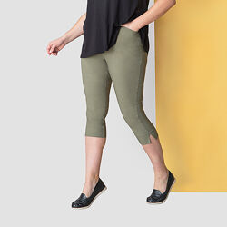 Капри бриджи стрейч цвет хаки укороченные брюки штаны emeliax