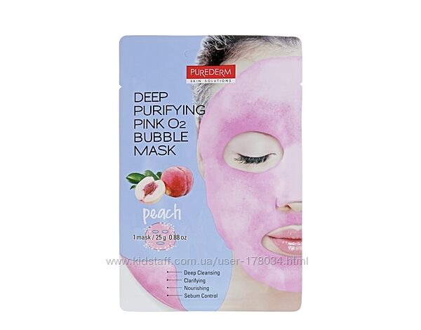 Маска кислородная персик Purederm Deep Purifying Pink O2 Bubble Mask Peach 