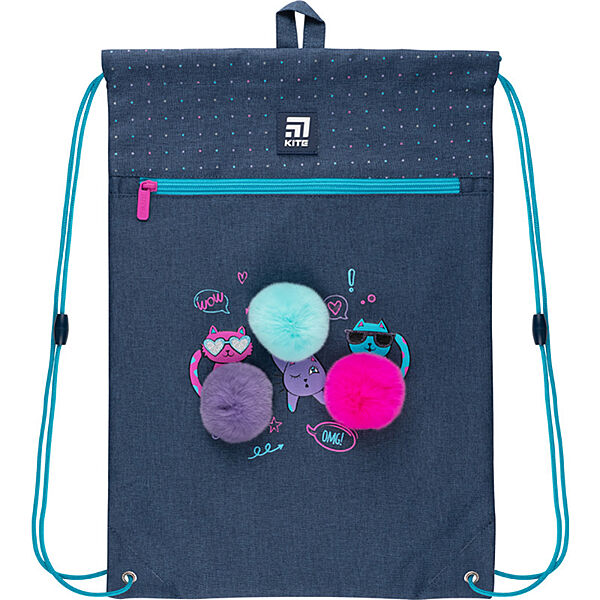Сумка для обуви с карманом Kite Education Wow Cats K22-601M-11  112 г  46x33 см  синий