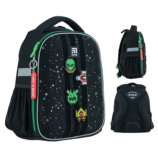 Рюкзак шкільний каркасний Kite UFO K24-555S-7 35x26x13 см 928 г чорний