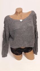 Джемпер серый крупная вязка 