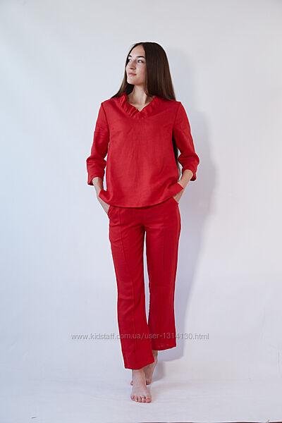 Шикарний костюм з льону яскравого червоного кольору від S/44 до 3XL/54