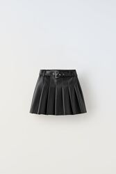 Юбка Zara юбка из эко кожы шкіряна спідниця Zara 11/12 років юбка в складки