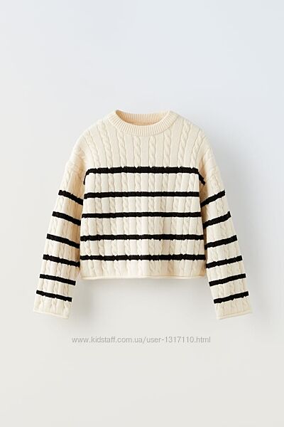 Трикотажний свитер Zara смугастий светр Zara вязана кофта в смужку Zara 
