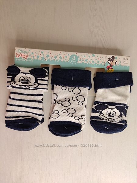 Набір дитячих шкарпеток 3 пари Міккі Маус 0-3міс. 11-14 розмір