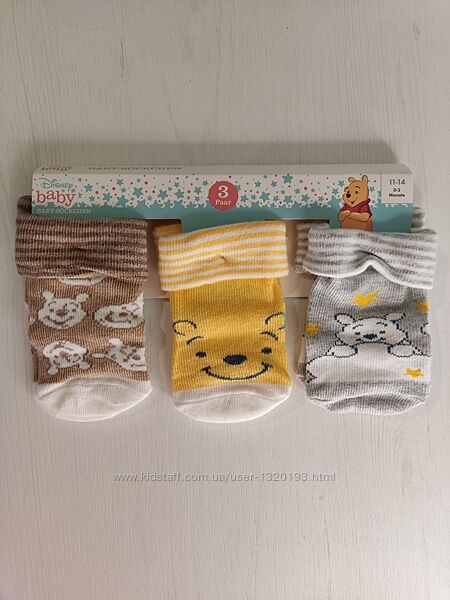 Набір дитячих шкарпеток 3 пари Вінні-Пух 0-3міс. 11-14 розмір