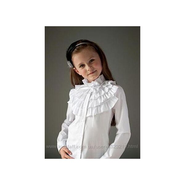 Детская белая школьная блуза для девочки размер 140 рубашка
