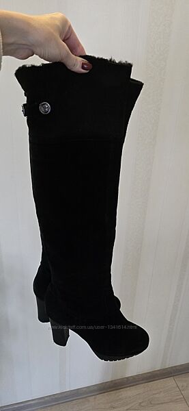 Зимові натуральні чоботи замш цигейка ботфорти