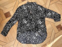 женская удлиненная блуза рубашка zara черно белая вискоза XL размер