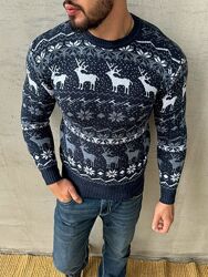 Свитер мужской с оленями турция  Чоловічий вовняний светер   мужской свитер