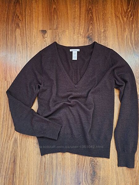 Теплый свитер шоколадного цвета Gap, шерсть 100, размер M.