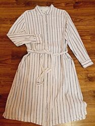 Льняное платье-рубашка H&M, размер L-XL.