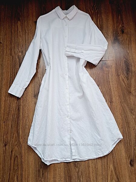 Белое льняное платье H&M, размер S-M