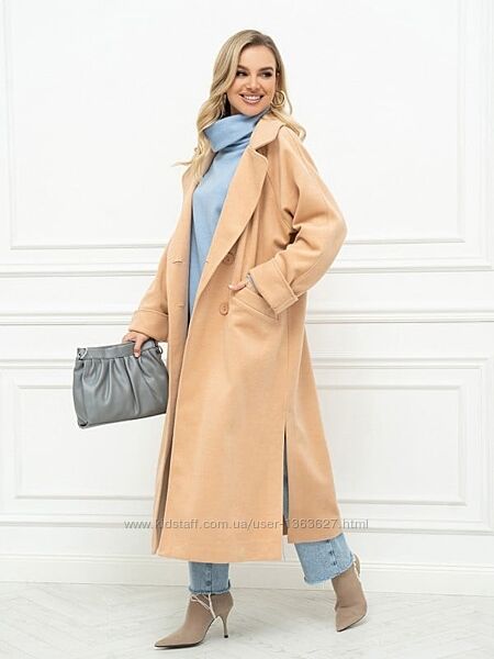 Вовняне класичне пальто прямого вільного крою 14393 великі розміри оверсайз