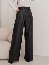 Чорні шкіряні штани широкі брюки вільного крою 14451 палаццо висока посадка