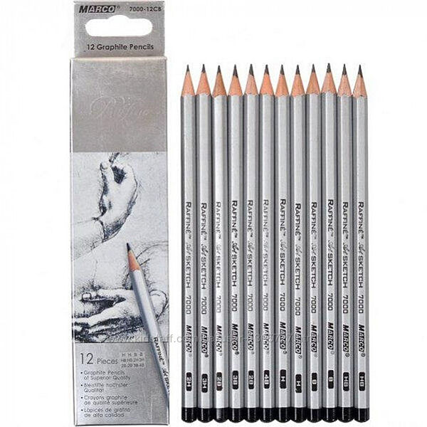 Набор графитных карандашей Marco RAFFINE разной твёрдости 12 штук 