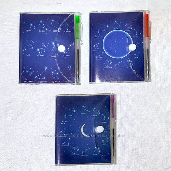 Карманный мини-блокнотик Созвездия, Луна, Солнце 8,5 х 10 см  ручка