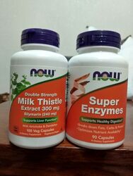 Now Foods, силимарин двойной силы 300 мг и Super enzymes суперферменты