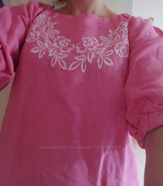 Платье свободное льняное розовое 46 размер